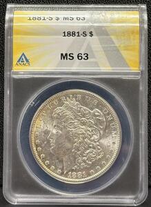 1881-S Morgan Dollar, MS 63, ANACS Certified, Serial: 7753753