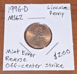 1996 Lincoln Penny w/ Mint Error - Off Center Strike