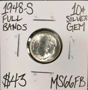 1948-S MSFB Full Bands Gem Silver Dime