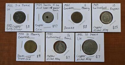 (7) Assorted Vintage European Coins