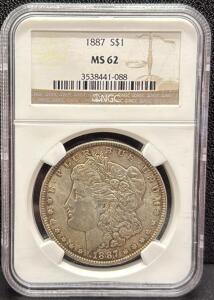 1887 Morgan Dollar, $1 Coin, NGC MS 62, Serial 3538441-088