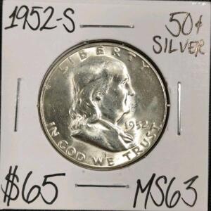 1952-S MS63 Silver Franklin Half Dollar