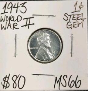 1943 MS66 Gem World War II Steel Wheat Cent