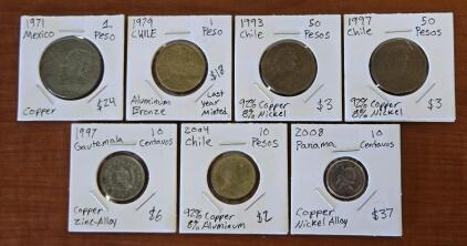(7) Assorted Vintage Latin American Coins
