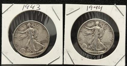 1943 & 1944 Walking Liberty Half Dollars, United States Mint, Silver, 'S' Mint Mark