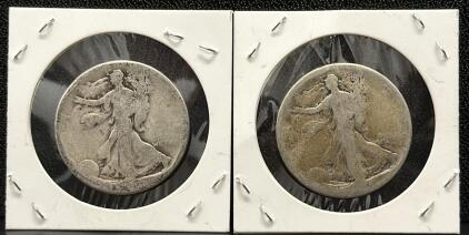 (2) Walking Liberty Half Dollar, 90% Silver Coins, United States Mint