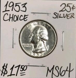 1953 MS64 Choice Silver Washington Quarter