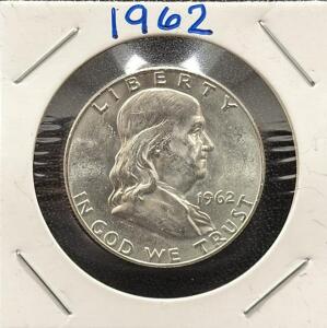 1962 Franklin Half Dollar, Silver Composition, No Mint Mark