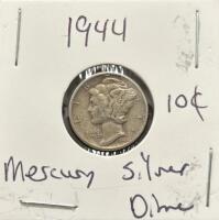 (2) 1944 Mercury Silver Dimes, U.S. Mint, 90% Silver - 5