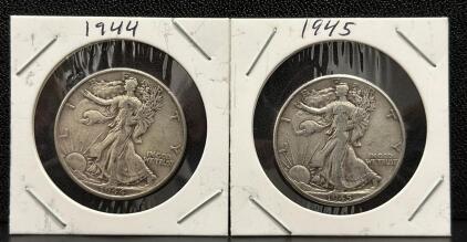 Walking Liberty Half Dollar Coins 1944 & 1945, 90% Silver, U.S. Mint