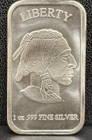 1 oz .999 Fine Silver Buffalo Bar, Native American Design