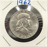 1962 Franklin Half Dollar, Denver Mint, 90% Silver, E Pluribus Unum