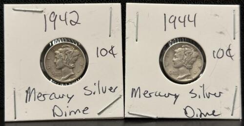 1942 & 1944 Mercury Dimes, 90% Silver, U.S. Mint