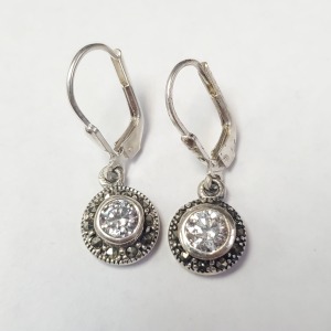 $160 Silver Cz And Marcasite Earrings