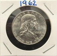 1962 Franklin Half Dollar, U.S. Mint, 90% Silver Coin
