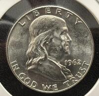 1962 Franklin Half Dollar, U.S. Mint, 90% Silver Coin - 3