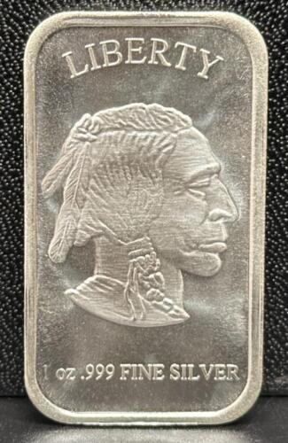 1 oz .999 Fine Silver Bullion Bar, Native American and Bison Design