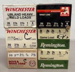 (145) Rounds Of Reloaded Winchester, Remington, ECI 20 Gauge Shotgun Shells, Various Loads and Shot Sizes