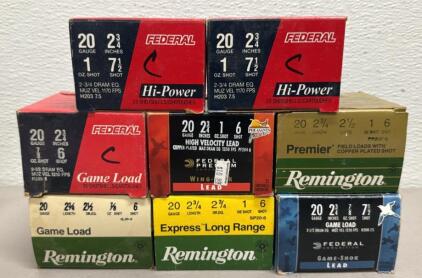 (200) Rounds Of Reloaded Federal & Remington 20 Gauge 2 3/4" Shotgun Ammo, Game Load & Premier, 25 Rounds Each