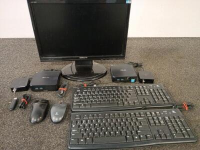 (2) Asus Chromebook Mini PC's w/Power Cords. 15" LCD Monitor w/HDMI Connection (2) Logitech USB Keyboards. (2) Logitech USB Mouse's. 16G Portable Flash Drive. 4ft White Power Strip