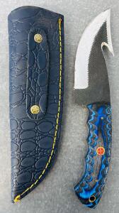 Custom Damascus Steel Fixed Blade and Multicolored Handle Hunting Knife With Leather Sheath (8" Overall Length)