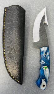 Custom Damascus Steel Fixed Blade and Multicolored Handle Hunting Knife With Leather Sheath (8" Overall Length)