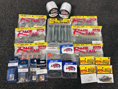 Fishing Bundle; Rage Tail Soft Baits, Fish Line, Hooks, Mini Jigs and More