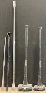 Husky 16Lb Sledgehammer, Husky 8Lb Sledgehammer & (3) Crowbars