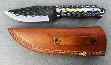 Carbon Steel Fixed Blade Hunting Knife With Leather Sheath(8.5" Overall Length)