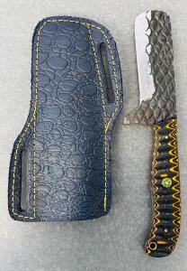 Straight Edge Carbon Steel Fixed Blade Hunting Knife With Leather Sheath(8.5" Overall Length)