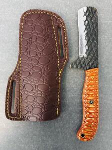 Straight Edge Carbon Steel Fixed Blade Hunting Knife With Leather Sheath(8.5" Overall Length)