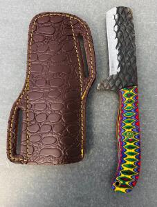 Straight Edge Carbon Steel Fixed Blade Hunting Knife With Leather Sheath(8.5" Overall Length)