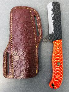 Straight Edge Carbon Steel Fixed Blade Hunting Knife With Leather Sheath(8.5" Overall Length)