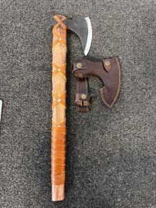 Viking-Style Axe with a Leather-Wrapped Handle and a Protective Leather Sheath (20" Overall Length)