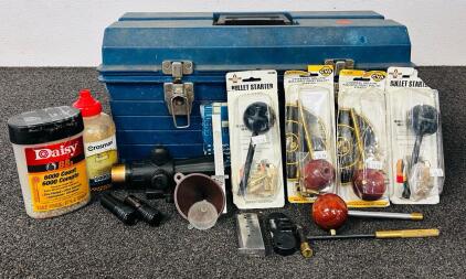Blue Tuff Box With Bullet Starters, Shotgun Chokes, BB's, And More