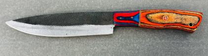 Custom Damascus Steel Fixed Blade and Multicolored Handle Kitchen Knife (11" Overall Length)