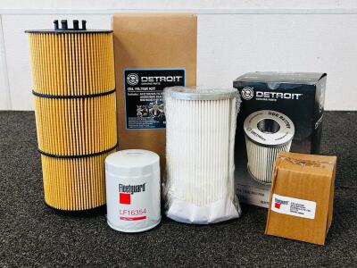Premium Filtration Components: Detroit Oil Filter Kit, Detroit Fuel Filter/ Water Seperator, Fleetguard Lube Filter (LF16354), and Hydraulic Filter