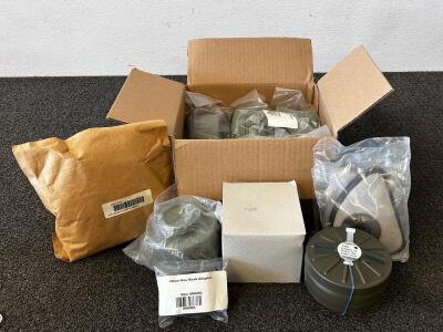 (6) 60mm Gas Mask Filters, (2) 60mm Gas Mask Adapters, And Sealed Gas Mask Hood