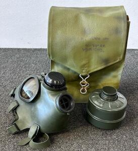 Vintage Romanian M74 Gas Mask Set: Mask, Filter, and Bag