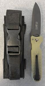 Fox FKMD FX-449 OD Predator Evolution Liner Lock Folding Knife 3.54" Niolox Black Tanto Blade, OD Green FRN Handle With Nylon Sheath