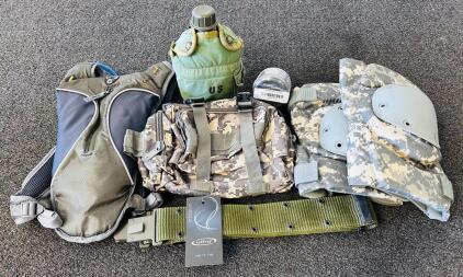 Military Tactical Gear Bundle &ndash; Hydration Pack, Canteen, Tactical Belt, Knee Pads & More