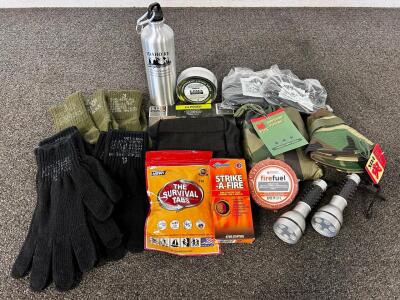 Emergency Preparedness and Survival Gear Bundle Including: Emergency Mini E-Pack, Warmth (Wool Glove Inserts), Stainless Steel Water Bottle, Survival Tabs, Flashlights, Fox Military Gear Poncho and Much More
