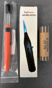 (1) Roll Of Buffalo Nickels, Top Flames Gas Bbq Lighter, and Magnetic Pickup Tool