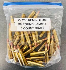 (39) Rnds Of 22-250 Remington Ammunition and (5) Count Brass Casings