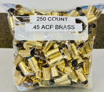 (250) Count .45 ACP Brass Casings