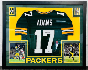 Custom-Framed and Autographed Davante Adams Green Bay Packers Jersey.
