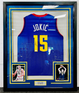 Custom-Framed and Autographed Nikola Jokić Denver Nuggets Jersey.