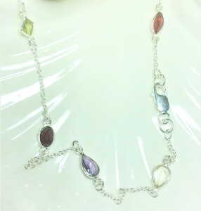 $300 Silver Multi Genuine Gemstone 18" Necklace