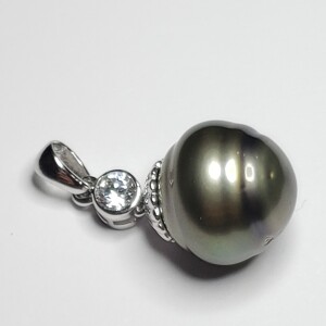 $400 Silver Genuine Tahitian Pearls And Cz 13-14Mm Pendant