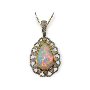 $10,870 Value, 14K Opal & Diamond Pendant